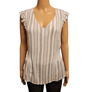 Ruffle Cap Sleeve Striped Blouse